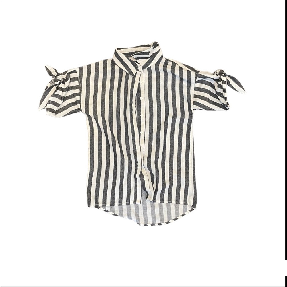 black and white striped button down tee